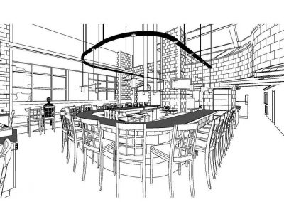 Restaurant lounge bar black and white sketch