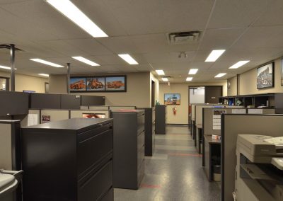 Open concept workplace with office cubicles