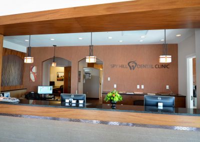 Reception area at dental clinic with wooden elements