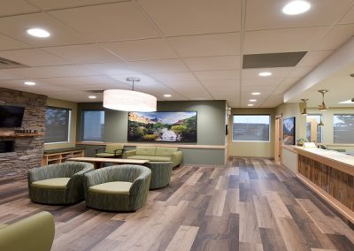 Wooden floors and large open space in waiting room
