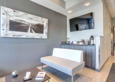 Grey and white themed waiting room