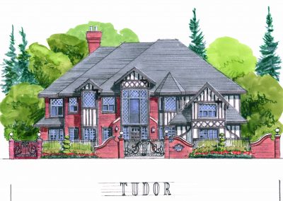 Sketch of exterior victorian tudor architecture custom home