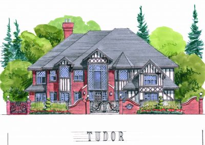 Tudor architectural sketch of residential community planning large estate home