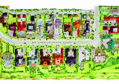 Aerial sketch of Aspen Ridge Heights community planning
