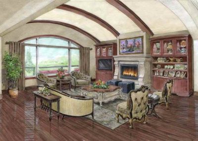 Sketch for redesign of great room in residential home