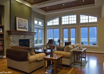 Great room seating area with view of the lake