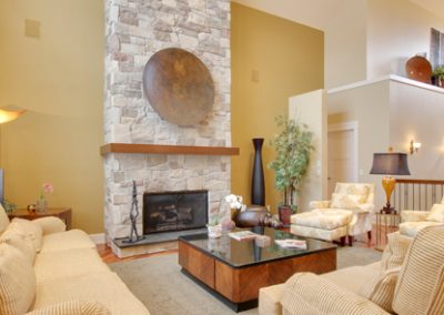 Soft tones in residential great room seating area