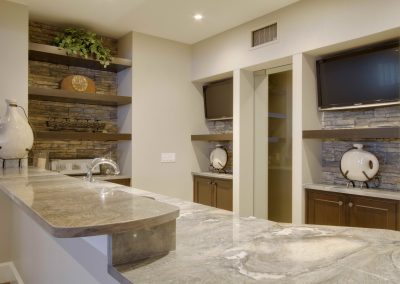 Basement bar with quartz countertops
