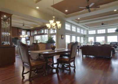 Open concept dining room traditionally decorated