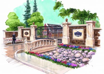 Sketch of entrance leading into gated estate home