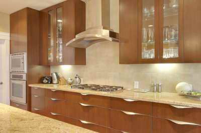 Custom wooden cabinets in kitchen