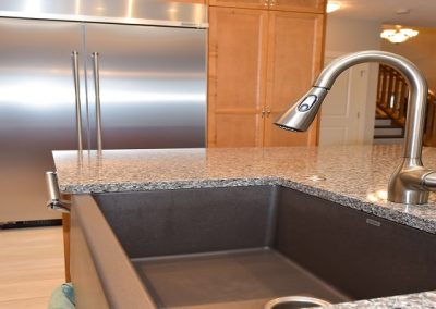 Brushed stainless steel kitchen taps