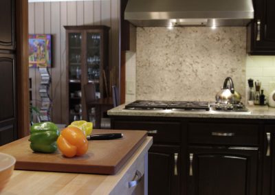 Residential kitchen renovation with white granite countertops