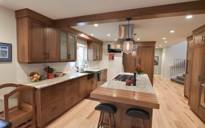 The island butcher block is in place